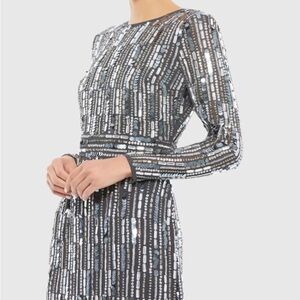 NWT Embellished High Neck Long Sleeve Fitted Dress Charcoal